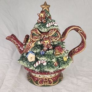 Ceramic Teapot Christopher Radko Oh Christmas Tree Decorative 8 7/8"W X 7 1/2"H